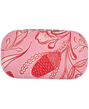 Pink case with red floral pattern on a pink background