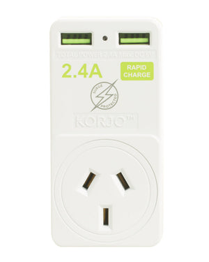 Korjo Adaptor USB 2 port and Power plug USB2X2AU Australia