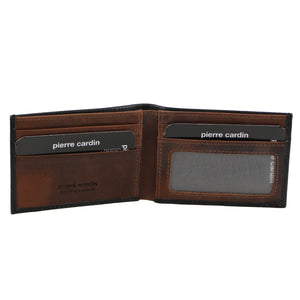 Pierre Cardin Leather Mens slim Bi-fold wallet 2629 Black / Cognac