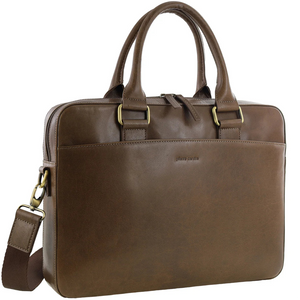 Pierre Cardin Leather Slim Laptop Briefcase 3817 Oak