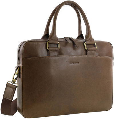 Pierre Cardin Leather Slim Laptop Briefcase 3817 Oak