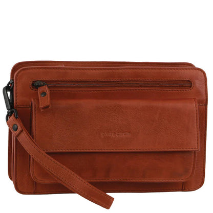 Pierre Cardin Leather Wrist bag organiser Cognac