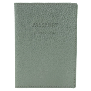 Pierre Cardin Passport Cover in leather Metallic Sage