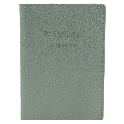 Pierre Cardin Passport Cover in leather Metallic Sage