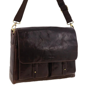 Pierre Cardin Leather Messenger briefcase 4092 Chocolate