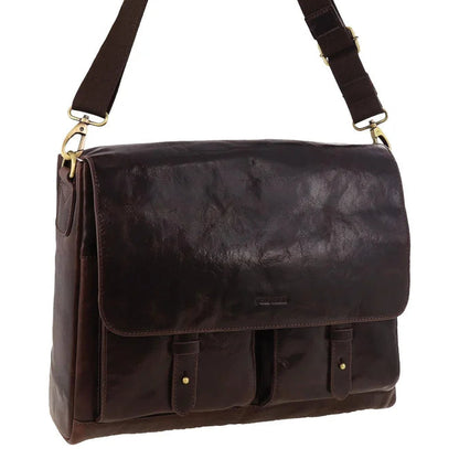 Pierre Cardin Leather Messenger briefcase 4092 Chocolate
