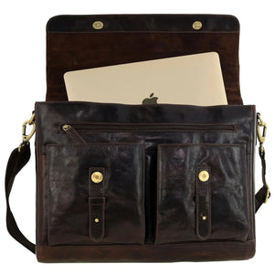 Pierre Cardin Leather Messenger briefcase 4092 Chocolate