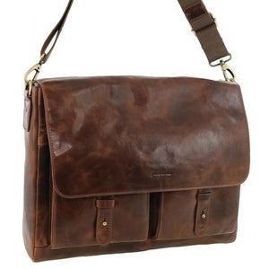 Pierre Cardin Leather Messenger briefcase 4092 Cognac