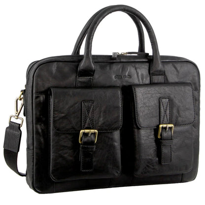 Pierre Cardin Leather Briefcase two compartment 3594 BLACK