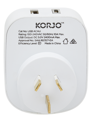 Korjo Adaptor USB A+C Power Adaptor USBACAU for Australia