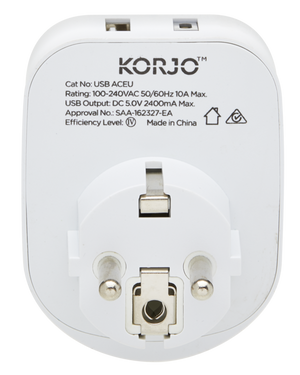 Korjo Adaptor USB A+C Power Adaptor USBACEU for Europe