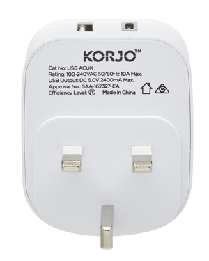Korjo Adaptor USB A+C Power Adaptor USBACUK for UK