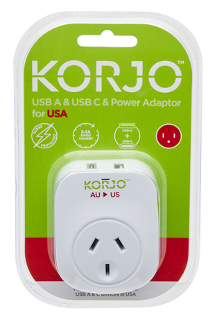 Korjo Adaptor USB A+C Power Adaptor USBACUS for USA