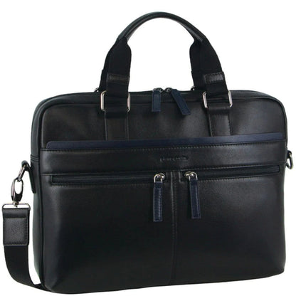 Pierre Cardin Leather Laptop Briefcase 3824 Black / Navy trim