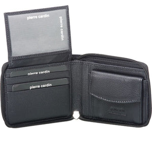Pierre Cardin Leather wallet zip around 10344 BLACK