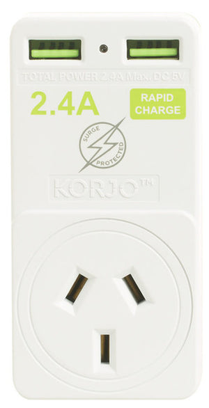 Korjo USB Adaptor 2 port and power plug USB2X2AU Australia